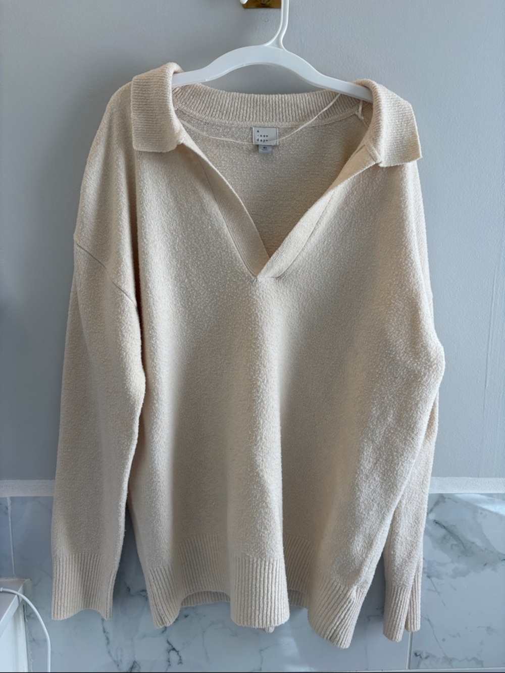 a new day Cream Collared V-Neck Pullover Sweater